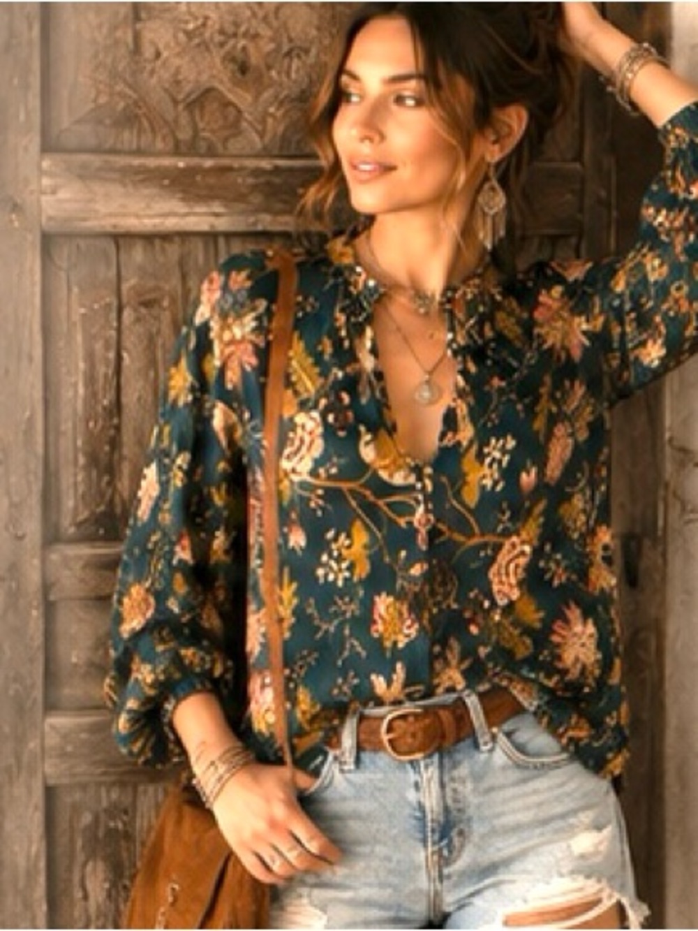 Anthropologie Pilcro Tavi Tie-Neck Buttondown Blouse - Picture 3 of 7